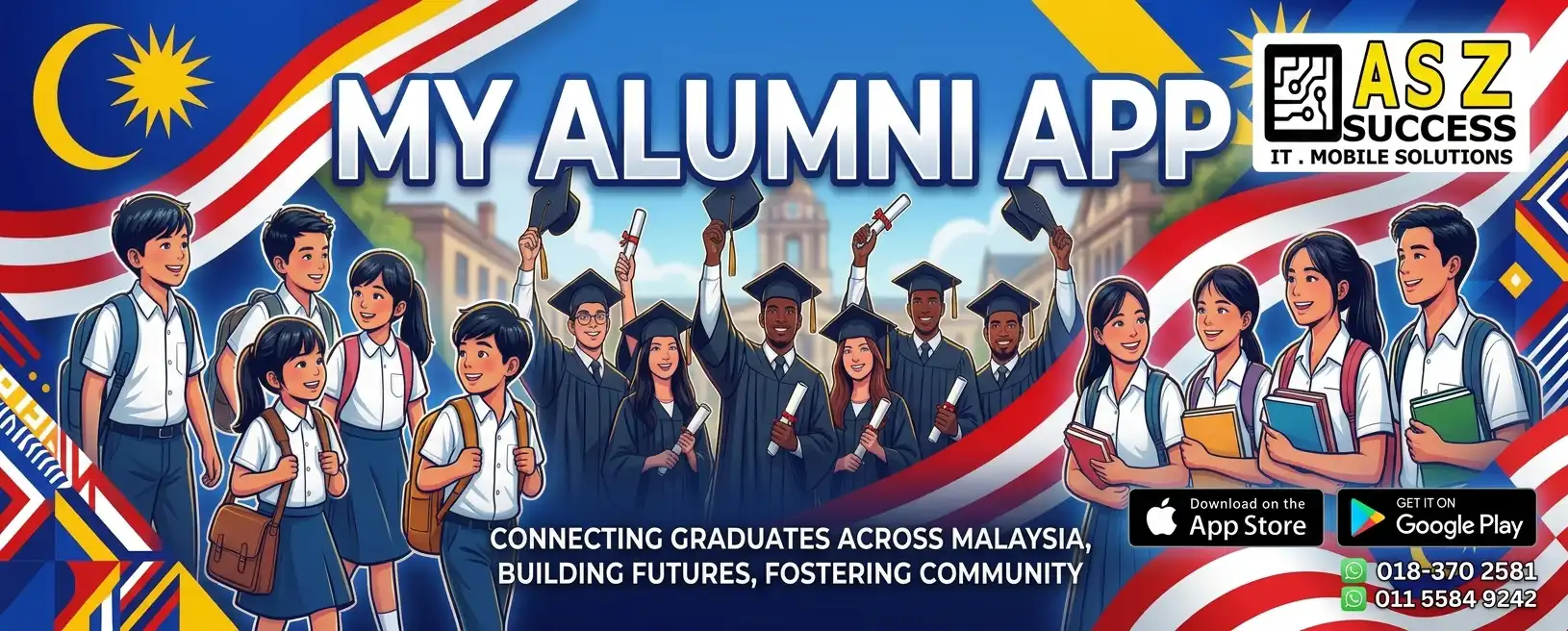 MY ALUMNI APP BY ASZ SUCCESS ALUMNI SYSTEM FOR COLLEGE UNIVERSITY PRIMARY SECONDAY UNIVERSITI SEKOLAH MENENGAH SEKOLAH RENDAH ASZ SUCCESS TRADE RESOURCES SERVIS BINA MOBILE APP MALAYSIA MOBILE APP DEVELOPER MALAYSIA MOBILE WEB DEVELOPER MALAYSIA Untuk Alumni Seluruh MalaysiaKonsep MY ALUMNI APP boleh diperluaskan sebagai platform yang menghubungkan alumni daripada 🎓 Sekolah 🎓 Kolej 🎓 Politeknik 🎓 Universiti 🎓 Institusi TVET 🎓 Institusi pendidikan swasta 🎓 Institusi pendidikan awam 🎓 Persatuan alumni 🎓 Komuniti graduan